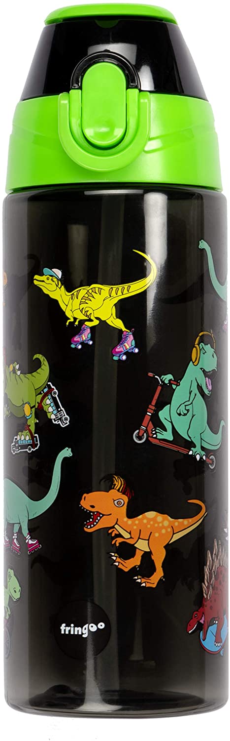 Fringoo, 600ml Kids Water Bottle with Straw & Fliptop Lock, 100% Leakproof, BPA Free 600ml Kids Water Bottle for School