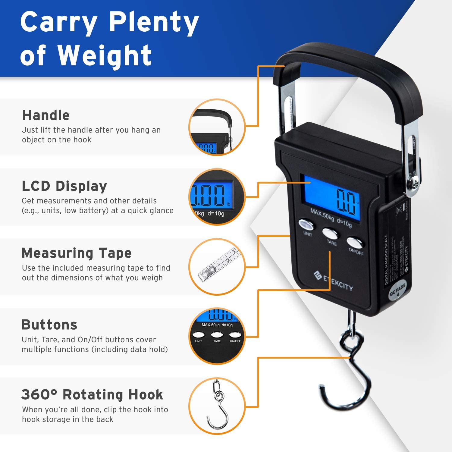 Etekcity Fishing Electronic Weighing Scales Digital Luggage Balance