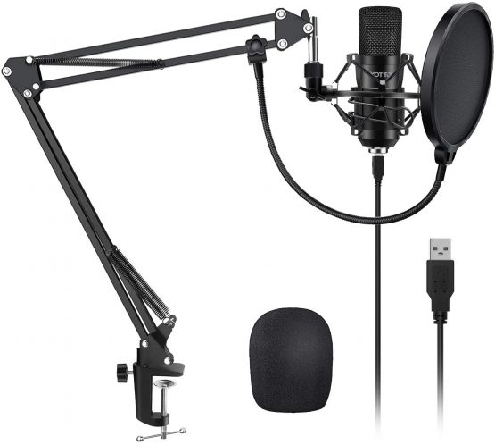YOTTO USB Microphone Cardioid Condenser Mic 192KHz/24bit Plug and Play Professional Studio Podcast Microphone with Adjustable Microphone Stand Suspension Scissor Boom Arm, Pop Filter, Shock Mount
