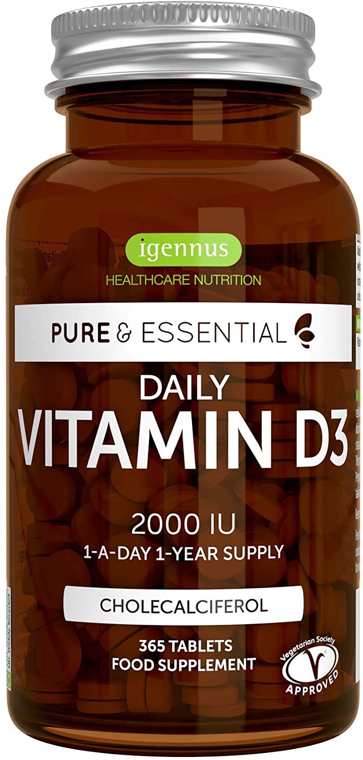 Igennus Pure Vitamin D3 2000iu, Clean Label, 365 Small Tablets, 1-Year Supply