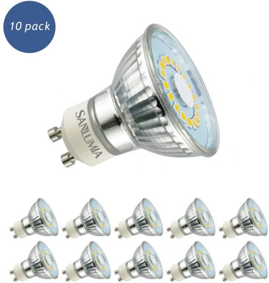 10 X Sanlumia 5W GU10 LED Super Bright Spotlight Bulb 450lm 120 Degree Beam Angle Non Dimmable 50W Halogen Equivalen Cool White 6400K