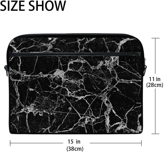 Laptop Case, Black Marble Personalised 3D Printed with 3 Compartment Shoulder Strap Handle Canvas Notebook Computer Bag Perfect for 13 13.3 14 15 inch - Image 2