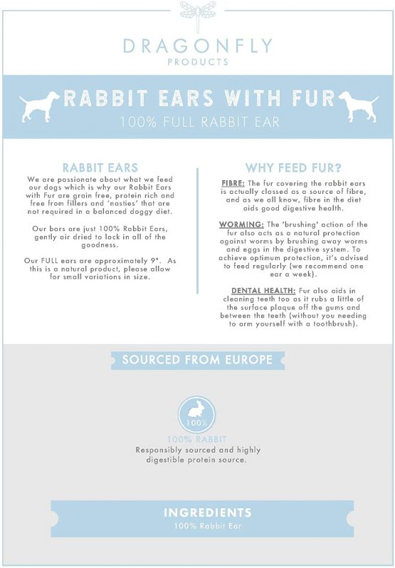 Dragonfly Products - Natural Gain Free Dried Rabbit Ears with Fur Dog Treats | High Protein and Low Fat | 100% EU Produce | Gluten Free Whole Rabbit Ear Chew | 18-22 Piece | 300g - Image 4