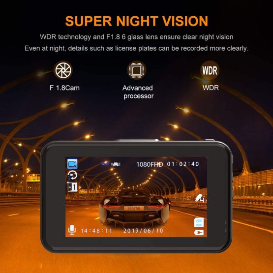 Dash Cam with SD Card Included FHD 1080P Dash Cams for Cars Dash Cameras Record Dash Cam with Night Vision, 170°Wide Angle 3”IPS Screen Dashcam Loop Recording G-sensor Motion Detection Parking Monitor - Image 3