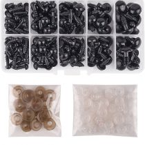 KUUQA 150 Pcs 6-12mm Plastic Safety Eyes with Washers for Doll Making (Black)