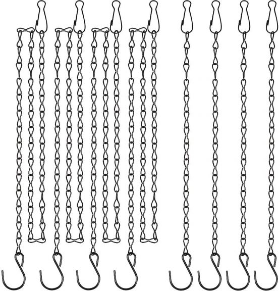 Teenitor 8 Pcs Black Metal Hanging Basket Chains, 4 Pcs 35 Inch & 4 Pcs 13 Inch Replacement Extender Metal Chains Set with Clips & Hooks for Chicken Feeder Bird Cage Planters Lanterns Ornaments
