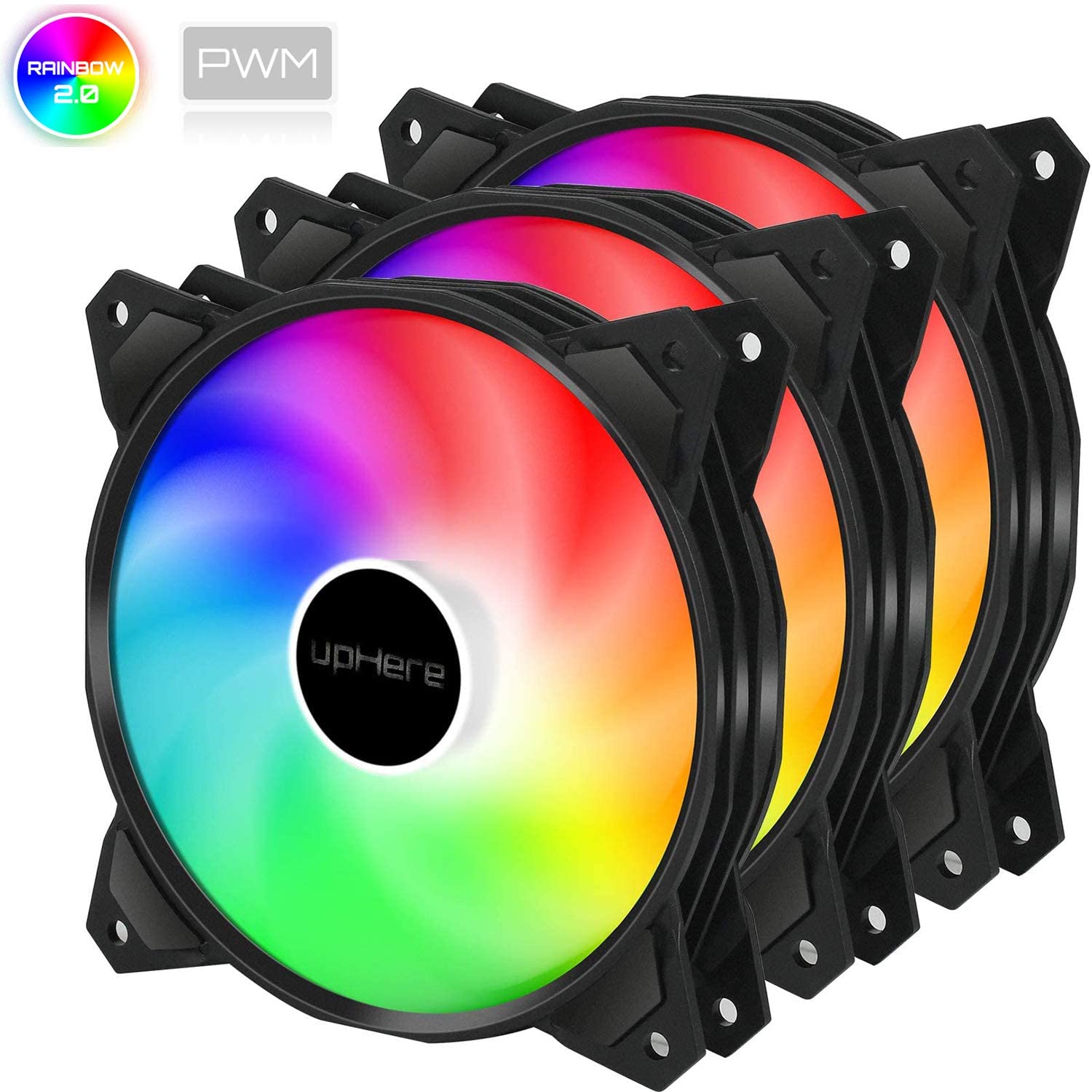 upHere 4PIN PWM 120mm Rainbow LED Computer Case PC Cooling Fan Ultra ...