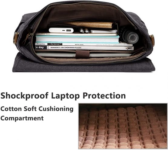 Messenger Bag Mens, VASCHY Vintage Water Resistant Waxed Canvas 15.6 inch Laptop Shoulder Bag Briefcase Satchel with Padded Shoulder Strap - Image 2