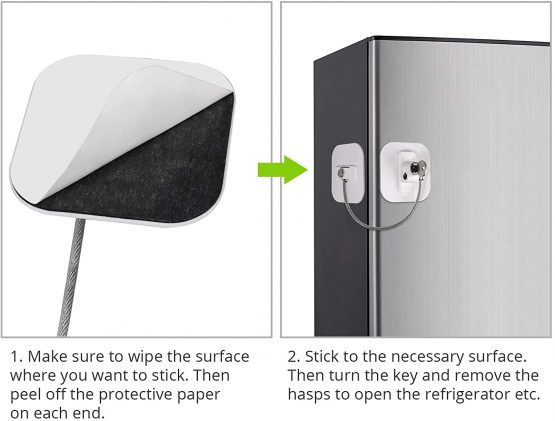 Refrigerator Locks 2PCS Freezer Window Safety Locks with 4PCS Keys Stainless Steel Lock Cylinder Cabinet Safety Limit Lock White - Image 4