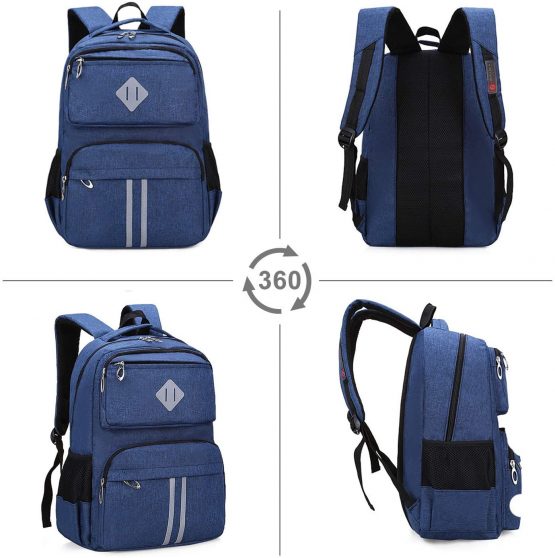 HOPYOCK® School Bags for Boys,Kids,Girls,Multi-Pocket Teenage School Backpacks with Reflective Design,Waterproof Children School Bags,Casual Daypack Students' Rucksack,Blue - Image 3