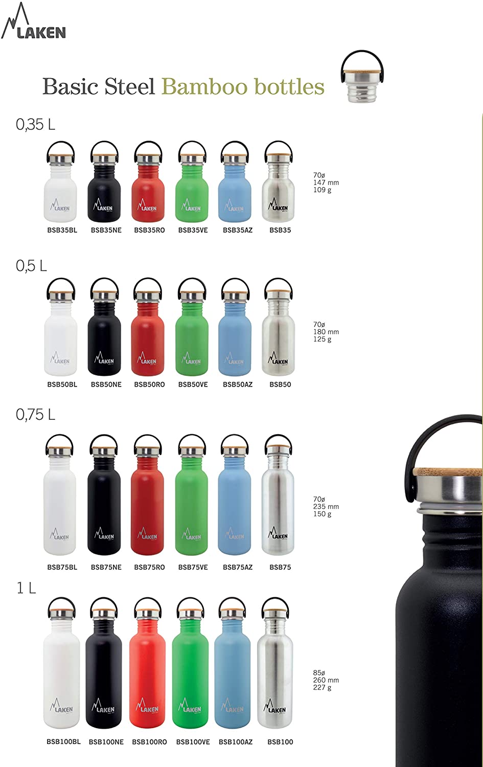 Laken Basic Stainless Steel Bottle, Water Bottle, Wide Opening with Stainless Steel Screw Cap with Bambo, BPA-Free, 0.50 L, Red - Image 3