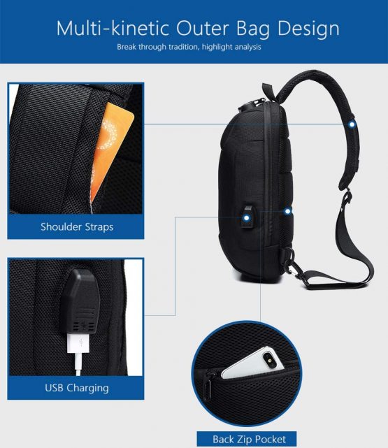 OZUKO Sling Cross Body Backpack, USB Anti-Theft Men's Chest Bag Casual Shoulder Bag - Image 3