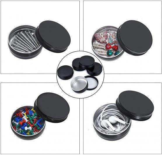 Aluminum Tin Jars, Yalbdopo 24Pcs 10Ml Round Metal Empty Cosmetic Containers Sample Pots with Screw Cap Lid for Cream, Lip Balm, Cosmetic, Candles, DIY Crafts, Spices, Makeup Travel Storage (Black) - Image 4