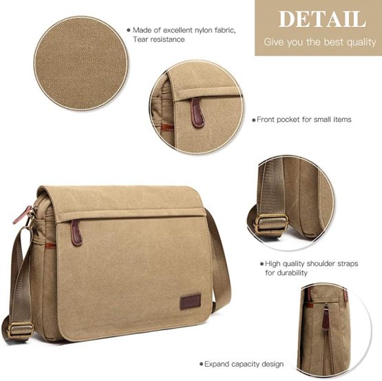 Kono Messenger Bags, Men's Canvas Shoulder Bag Retro Laptop Briefcase with Multiple Pockets for School Travel Business, Fits for 13 Inch Laptop - Image 3
