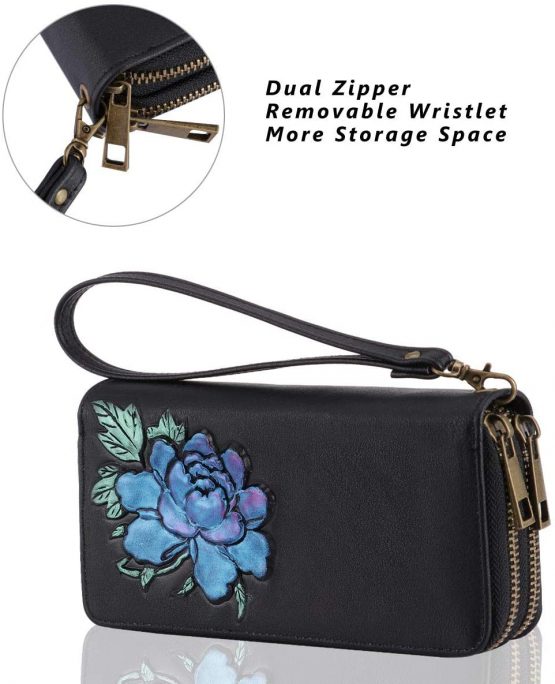 HAWEE Long Clutch Wallet for Women Dual Zipper Cellphone Holder Ladies Wristlet Purse with Multiple Card Slots for Coin Cash Bill - Image 4