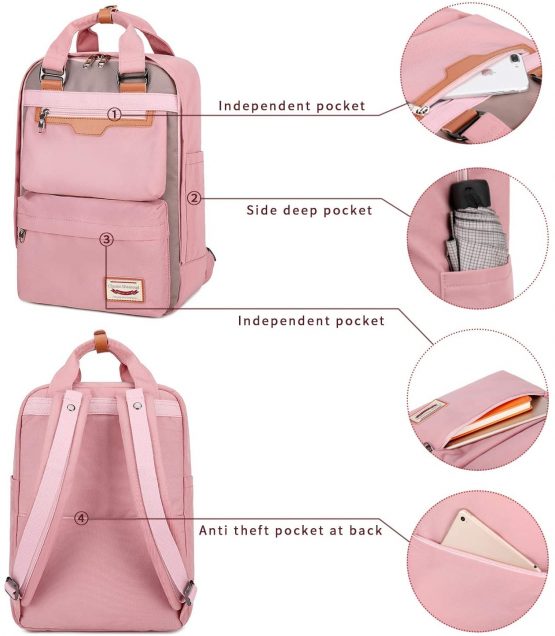 Myhozee Backpack Womens Rucksack, Water-Resistant Travel Backpack Women Ladies College School Travel Bag Handbag fit 15.6 Inch Laptop Computer, Grey - Image 3
