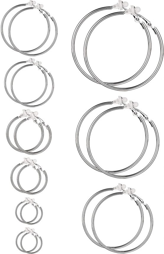 Earrings Clip On Earrings Non Piercing Earrings Set for Women and Girls, Different Sizes (Silver)