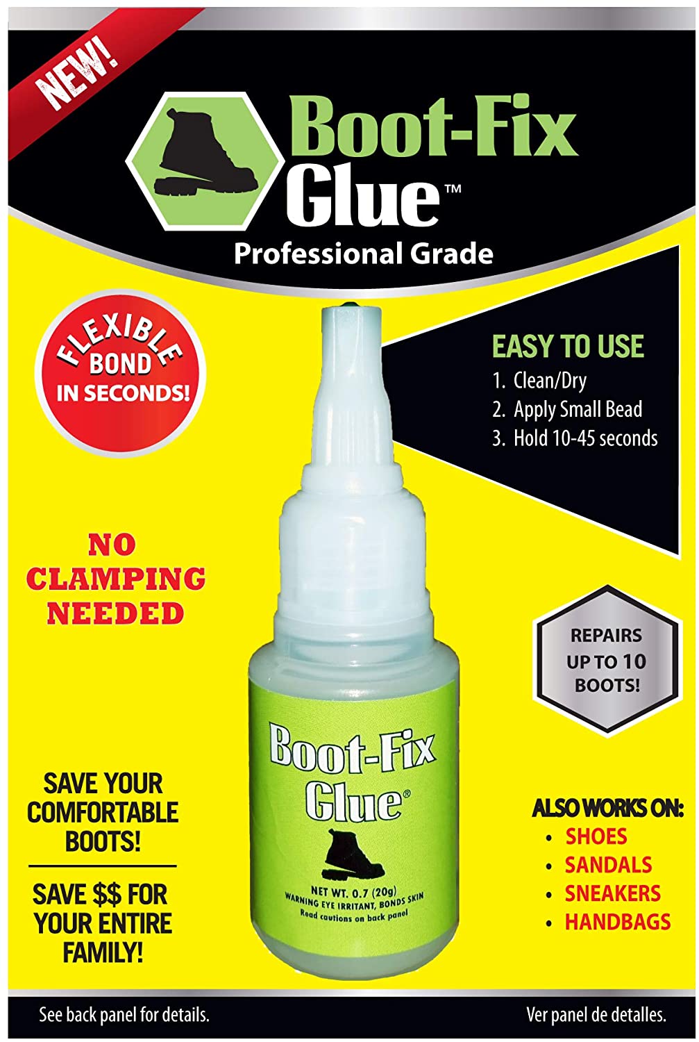 Boot-Fix Glue, Professional Grade Shoe Repair for Boots & Shoes, Instant Bond, Clear Drying, & Durable, for Leather Rubber