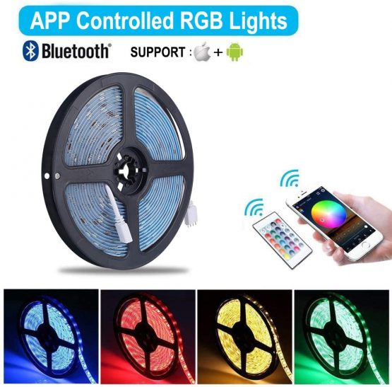Bluetooth LED Strip 5M Waterproof LED Strips Lights Music Sync Color Changing RGB 12V 5050 Cuttable Sticky LED Lights with Remote&App Control Lights for Bedroom Outdoor Party TV Kitchen - Image 2