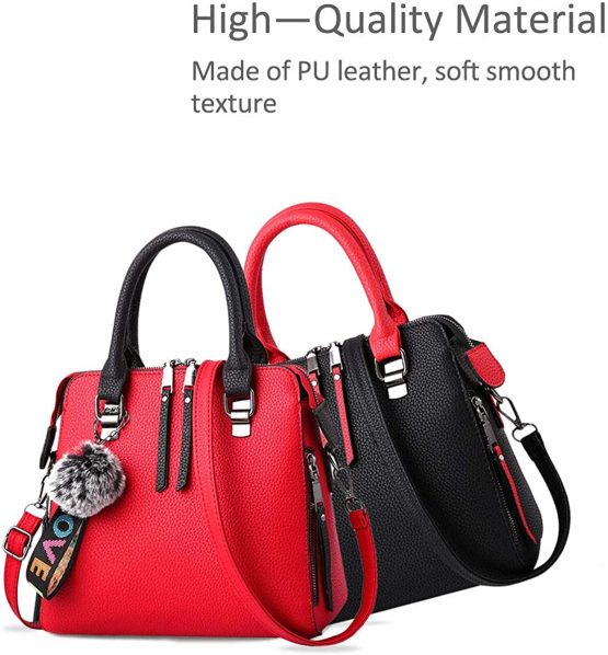 NICOLE&DORIS Women Fashion Handbags Tote Bags Classic Ladies Cross Body Shoulder Bag Messenger Bag Leather Large Capacity Red - Image 3