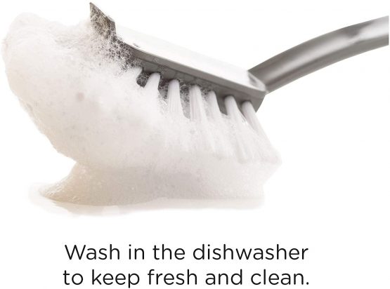 CleanPEAK Pack of 5 Metallic Silver Fantail Dish Brush with Scraper and Non-Scratch Bristles - Image 4