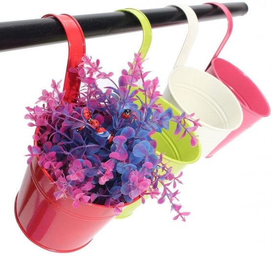 Dproptel Set of 10 Metal Hanging Flower Pots with Detachable Hook Balcony Flower Bucket Wall Planter Garden Home Ornaments Home Decor - Image 3