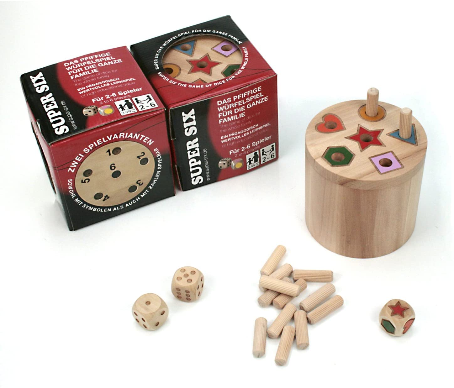 BestSaller 3020 'SUPER SIX' wood, playable on both sides, also for children 36 sticks & 3 cubes, natural (1 piece) - Image 2