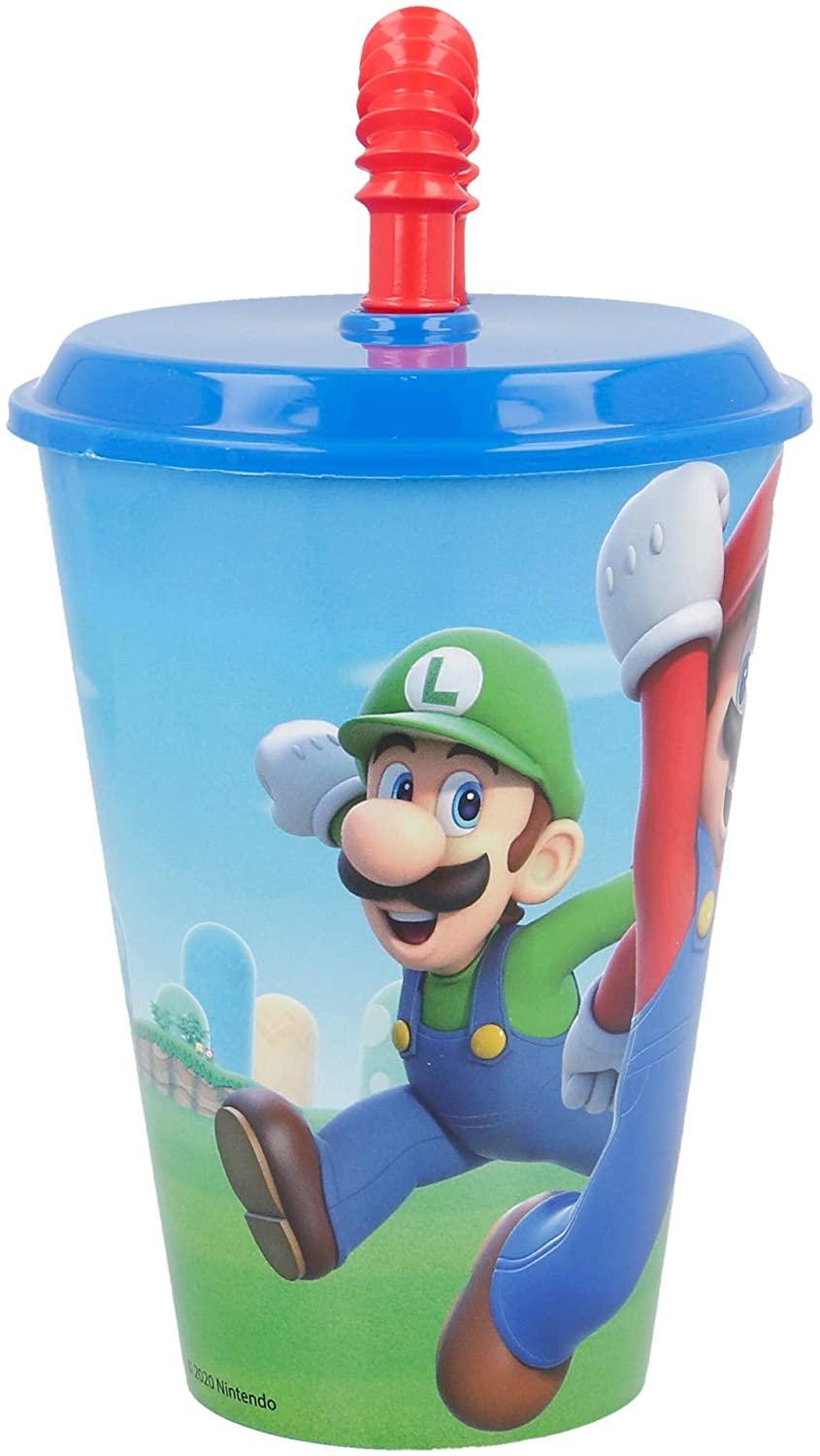 Stor Super Mario 430ml, Kids Cup with Lid and Straw-Multicolored Cup for Children, Nintendo Switch Game Fans- Reusable - Image 2