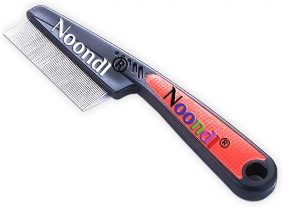Noondl Flea Comb for Long Haired Cats & Anti Knot Grooming Comb for Dogs Ruberised Easy Grip Handle Great for Rabbits too