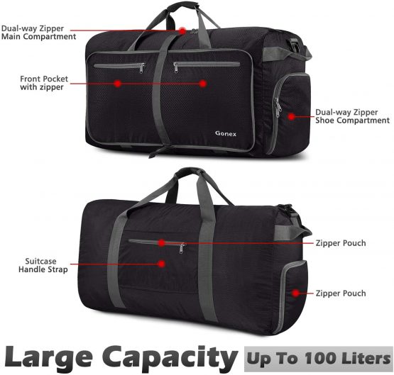 Gonex 100L Packable Travel Duffle Bag, Extra Large Luggage Duffel (Black) - Image 3