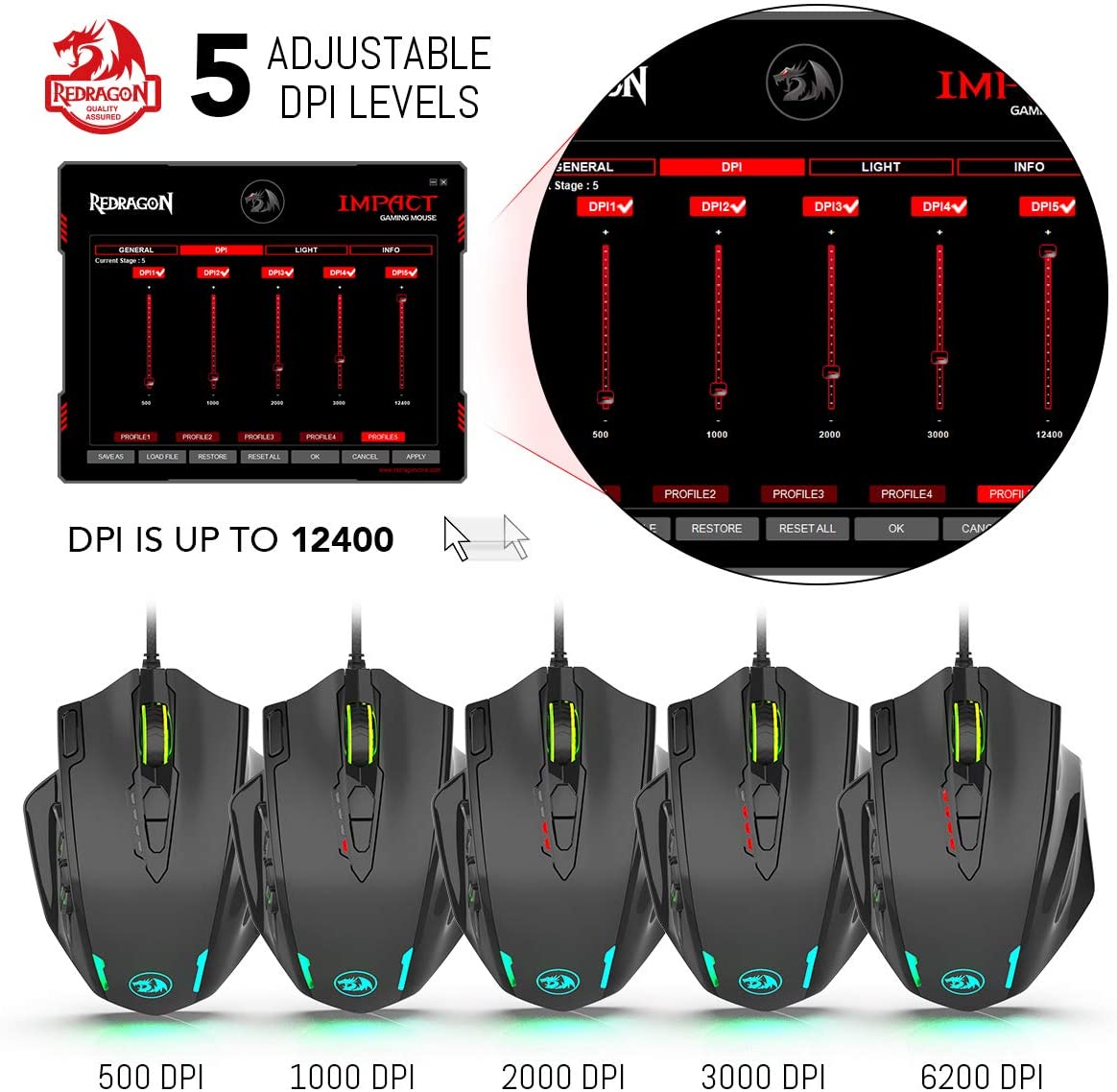 Redragon M908 Impact RGB LED MMO Mouse with Side Buttons Optical Wired Gaming Mouse with 12,400DPI, High Precision - Image 4