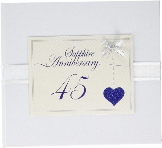 White Cotton Cards 45th Anniversary Sparkling Love Heart Design, Guest Book (LLA45G)