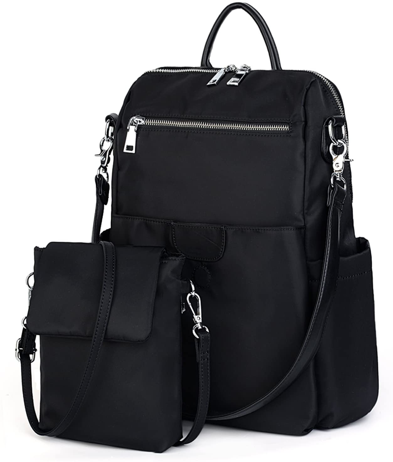 UTO Women Backpack Ladies Rucksack Handbag with Detachable Crossbody Shoulder Bag Waterproof Nylon Black, Black Nylon, XL