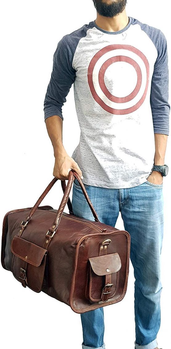 HG-LTHR 50 cm Leather Duffle Bag Travel Carry-On Waterproof Luggage Overnight Gym Weekender Bag - Image 3