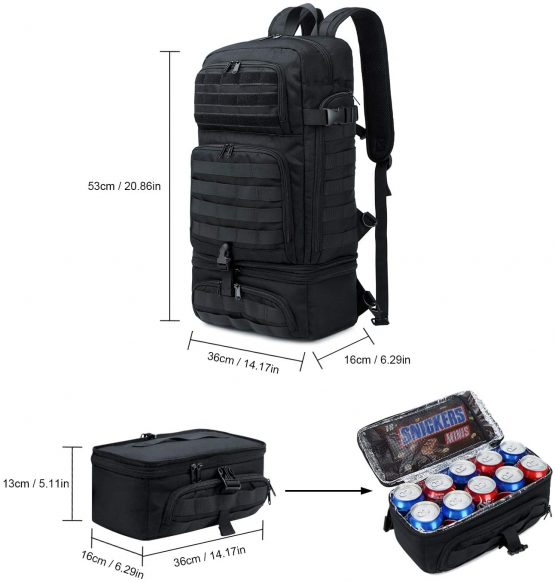 BERTASCHE Mens Backpack Tactical Laptop Bag w/Lunch Pouch for Police Weekend Work School Army Assault MOLLE Rucksack - Image 3