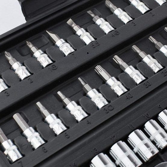 46 Piece 1/4” Socket Wrench Set Metric Tool Kit with Wrench Handle, Extension Bars, Flexible Extension Rods,Bits, Quick Release Reversible Ratchet, Drive Spanner Socket Set for Car Motorcycle Repair - Image 4