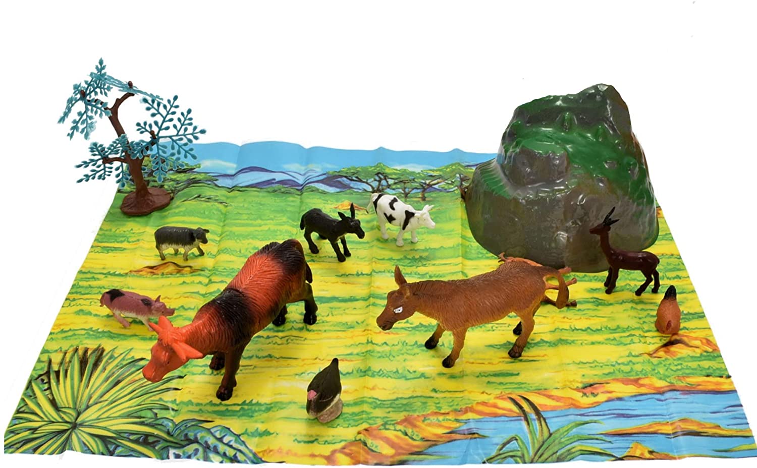 KandyToys 18 Piece Farm Animal Play Set in Tub – Farming Playset with ...