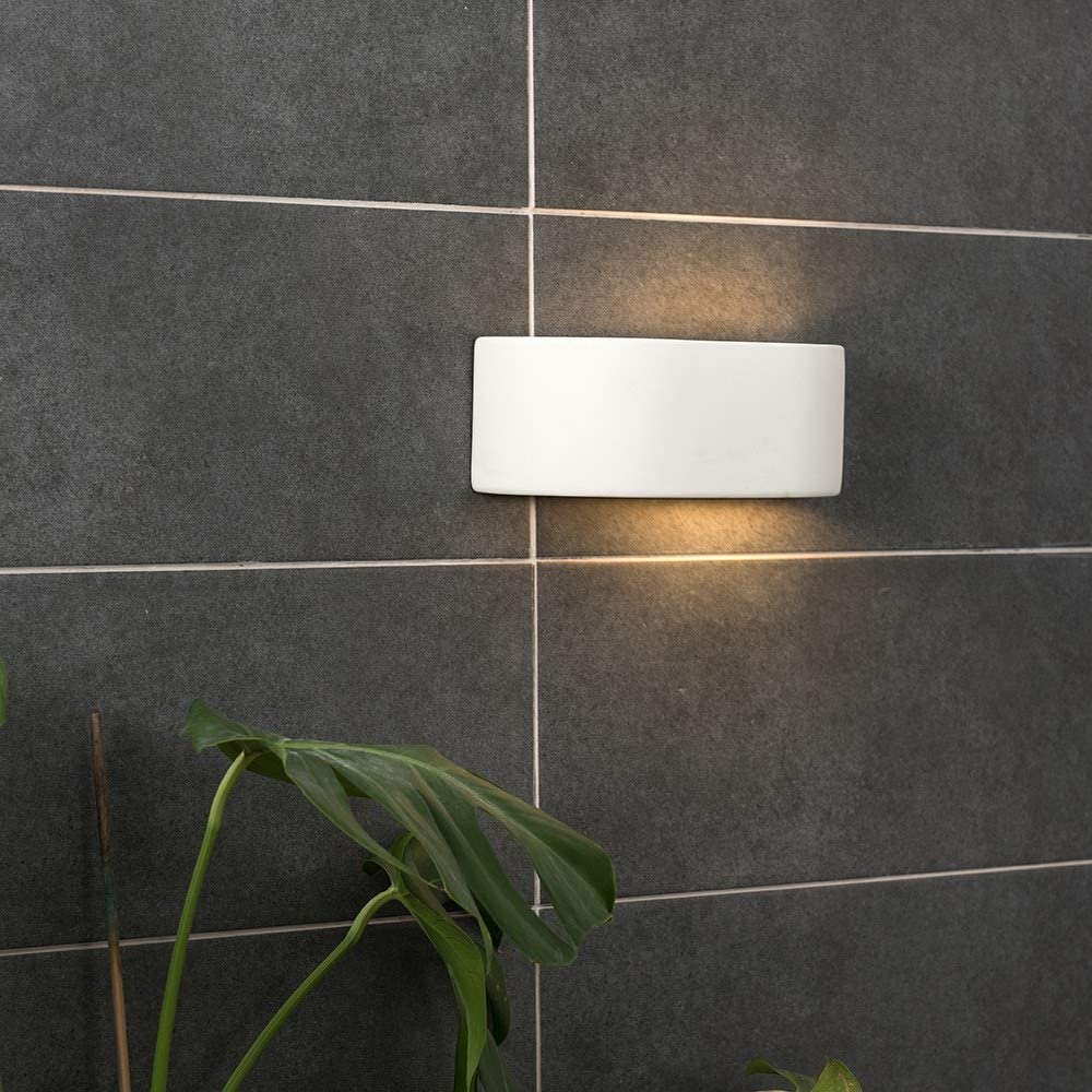 Modern White Ceramic Planter Style Flush Wall Lamp With Light Filtering Uplighter Design -- Paintable, White Planter - Image 3