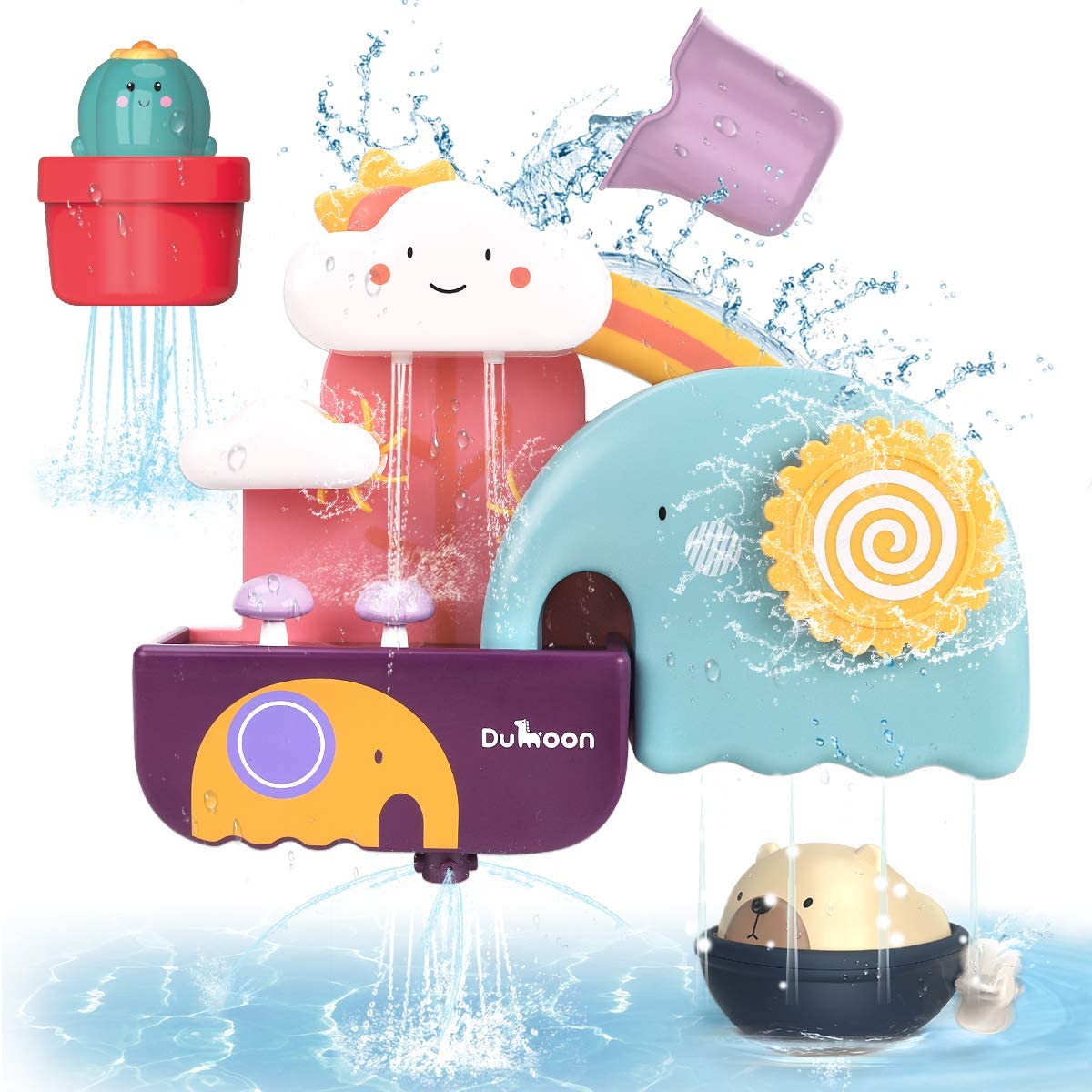 GILOBABY Baby Bath Toys Set, Waterfall Station with Rotating Gears, Swimming Bear & Cactus Growing Toys