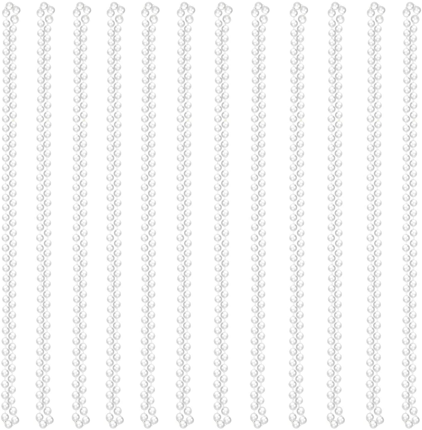 Hicarer 24 Pieces Faux Pearl Necklaces Strand Necklace White Bead Necklace for Flapper Party Wedding Bridal Party Tea Party Birthday Party Decorations