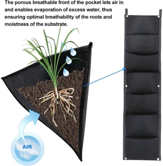 Bebester Wall Planting Bags, 2pcs 7 Pocket Wall Hanging Planter Planting Grow Bags Outdoor Indoor Gardening Vertical Greening Flower Container Black Plant Pouch - Image 3