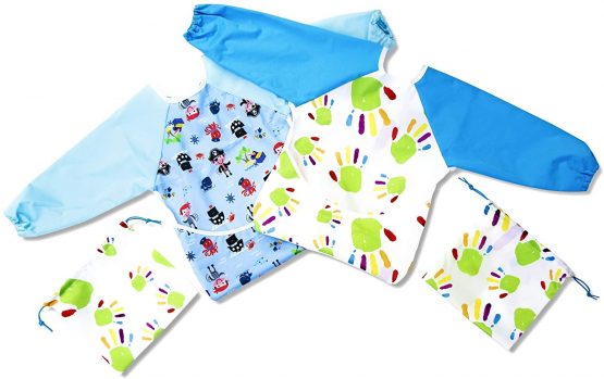 Family of Five | 2 Pack | Long Sleeved Multi Use Waterproof Bib for Babies and Toddlers | Bright Blue | 6-24 Months | Free Travel Bag and Gift Box - Image 2