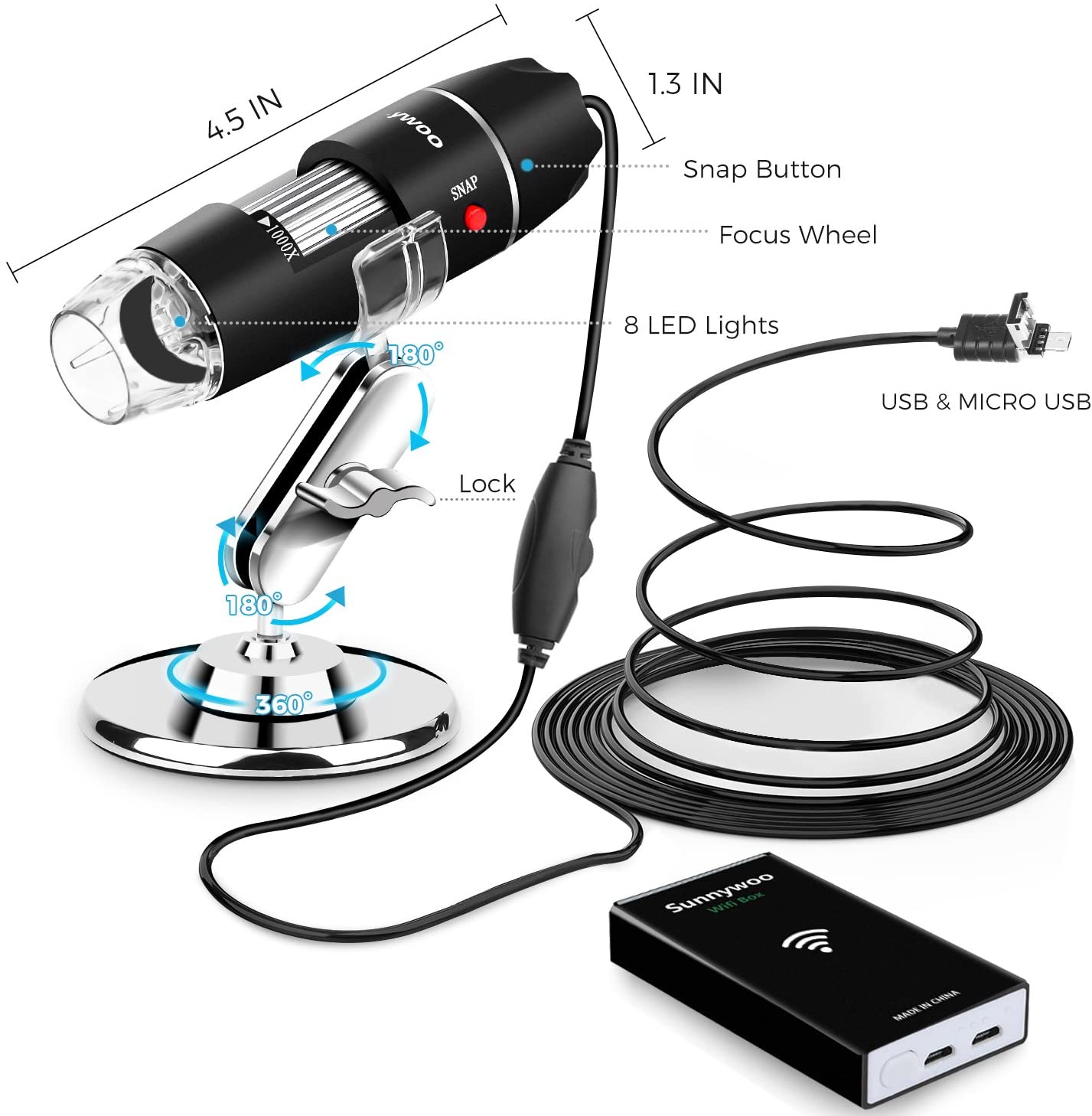 Wifi USB Microscope 1000x Digital Handheld Microscope Wifi Endoscope 8 ...