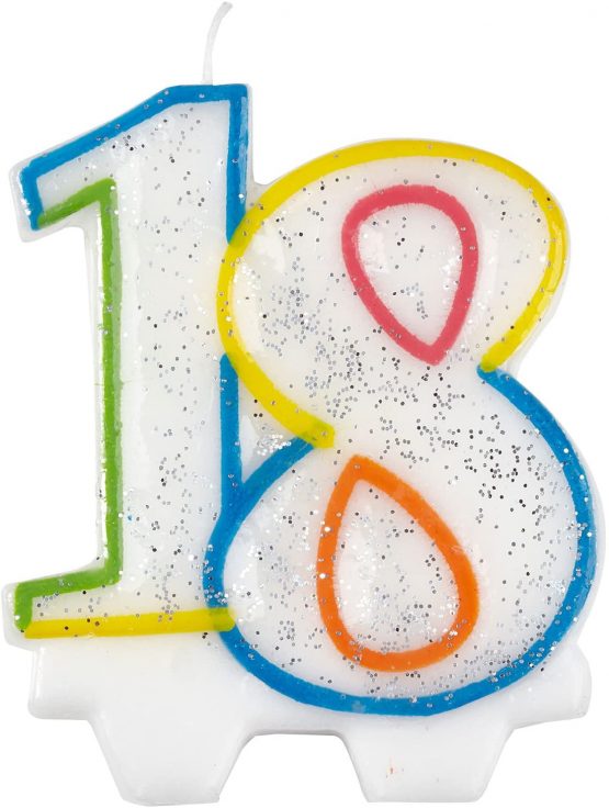 Amscan 9900808 - Glitter Multicoloured Milestone 18th Birthday Cake Candle - 7.5cm