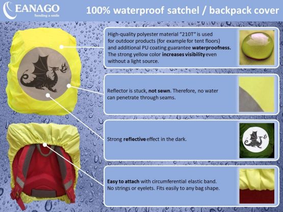 EANAGO Premium School Bag/Backpack Rain Cover Seamless 100% Waterproof with Safety Reflective Image - Image 3