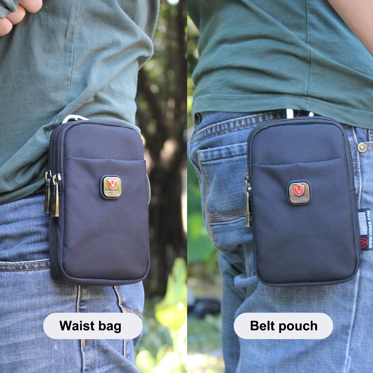 VIIGER Nylon Dual Mobile Phone Holster Versatile Belt Case Holder Mens Belt Pouch w/Clip Smartphone Belt Loop Pouch Bag 2 Zipper Pockets Compatible with iPhone 17 Pro Max 16 Pro Max - Image 2