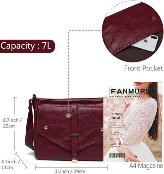 Cross Body Bag for Women, Vaschy Soft Vegan Leather Shoulder Bag Fashion Ladies Handbag Multi-Pockets Purse (Burgundy) - Image 2