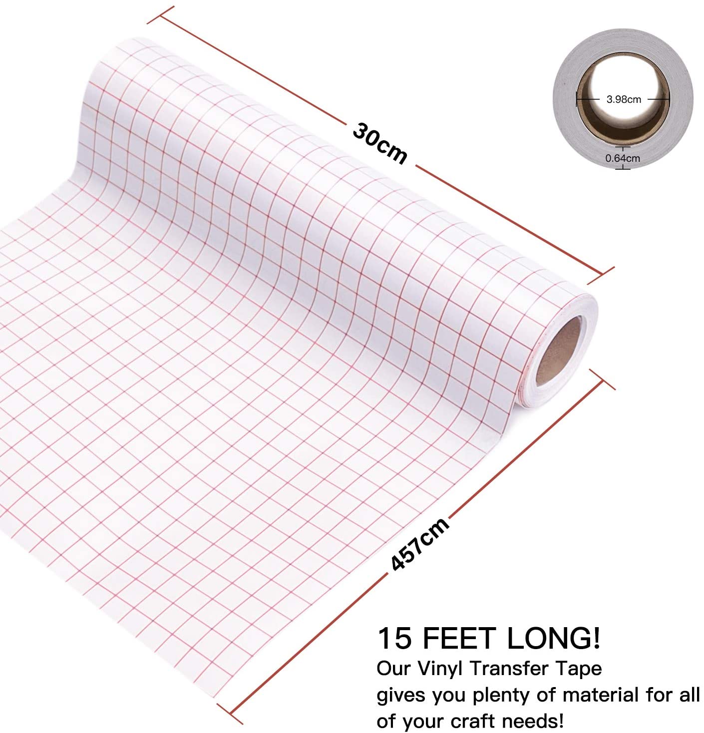 Zwanzer Transfer Tape for Vinyl, 12” x 15FT(30.5 x 457CM w/Red Clear Alignment Grid for Adhesive Vinyl - Image 2