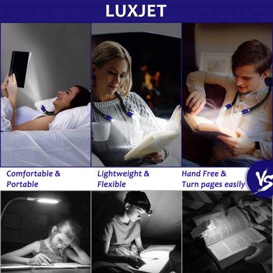LUXJET® LED Hug Light,Rechargeable Neck Book Lights Night Lamp for Reading, Hands Free, 4 LED Bulbs, 3 Adjustable Brightness (Dark Blue) - Image 4