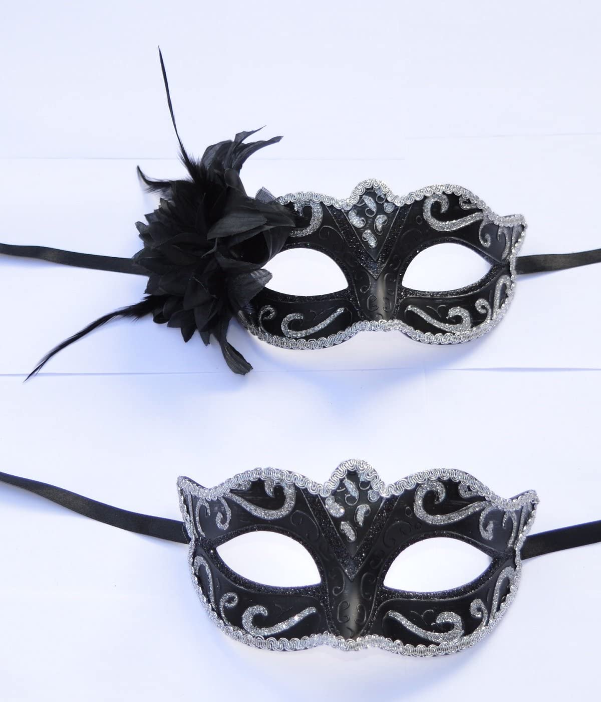 FHS Silver His & Hers Venetian Masquerade Masks for Couples, 19x9cm - Image 2